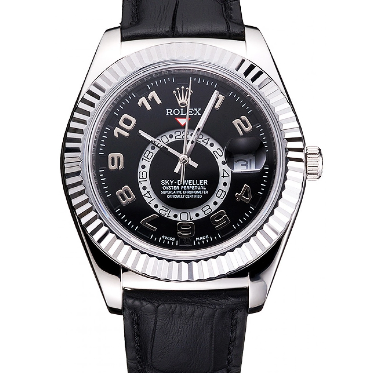 AAA Replica Watches Steel Dweller Case Leather Strap Stainless Sky Dial Black Black Rolex 0701